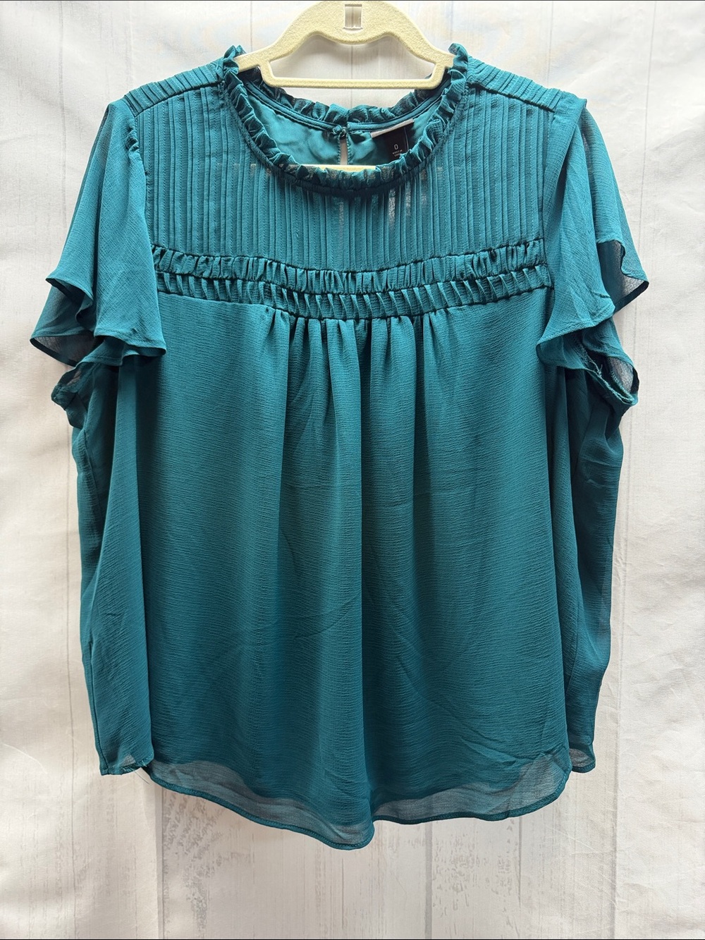 Torrid NWT Deep Teal Chiffon Smocked Pin Tuck Flutter Short Sleeve Blouse Top
